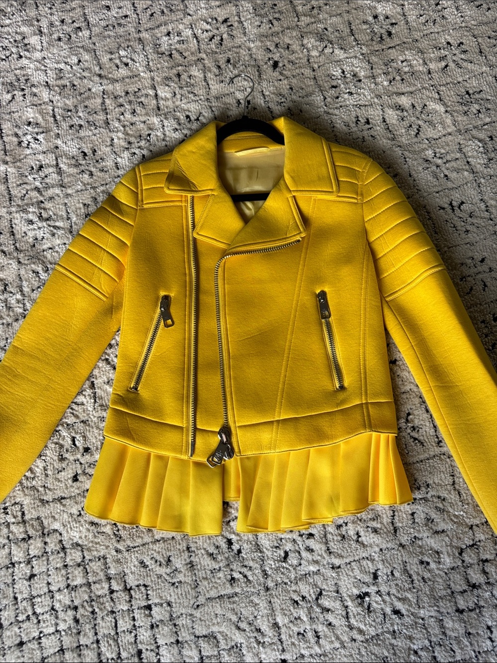 Neil Barrett Yellow Pleated-Hem Moto Jacket